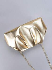 Nuevo bolso de mano plisado tipo nube en dorado, diseño de nicho, adecuado para fiesta, evento formal, boda, cita, compras - Dorado - Ver 4