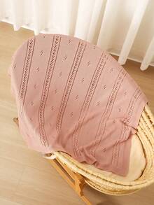 Manta para cochecito de bebé para todas las estaciones, manta de envoltura de bebé de punto con rayas verticales huecas en azul claro, manta de cobertura para recién nacidos y niños pequeños - Rosa - Ver 2