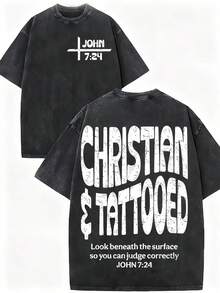 hombres y mujeresCamiseta 100% algodón con estampado de John 7:24, estilo callejero, lavada, marca Orca . Ideal para uso casual, salidas al aire libre, fiestas, vacaciones, regalos y otra - Negro - Ver 1