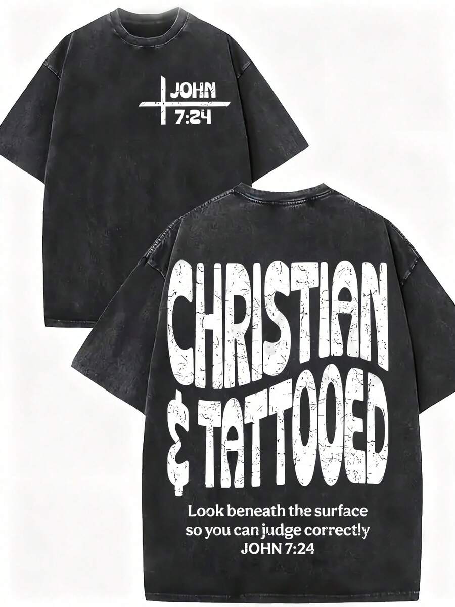 hombres y mujeresCamiseta 100% algodón con estampado de John 7:24, estilo callejero, lavada, marca Orca . Ideal para uso casual, salidas al aire libre, fiestas, vacaciones, regalos y otra - Negro - Ver 1