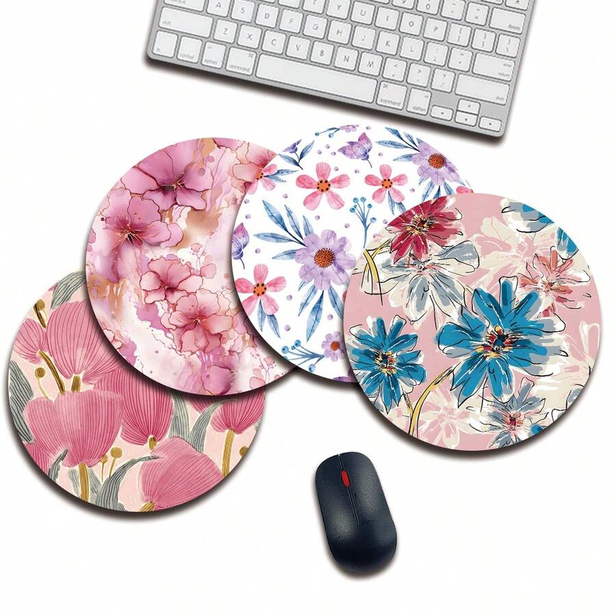 1 Cute Pink Flower Mouse Pad, Office Desk Circular Mouse Pad, Small Mini Travel Mouse Pad With Anti Slip Rubber Base, 7.87 Inch Diameter Suitable For Work Wireless Computer Laptop, Office Desk Accessory Single 47g