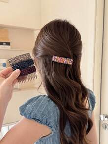 4 buah/1 buah Sisir Rambut Mewah Bertabur Berlian Imitasi untuk Wanita, Sisir Penata dan Pengatur Rambut yang Berantakan, Jepit Rambut Sanggul Elegan, Aksesori Rambut, Indah untuk Penggunaan Sehari-hari, Warna Acak, Sisir Rambut - MultiWarna - View 2