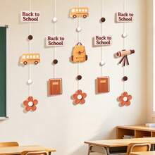 WELCOME BACK Back To School Season Party Decoration Backdrop Wall Hanging Holiday Backpack Pencil School Bus Pom Pom Ornament - Multicolor - View 11
