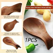 1pc Wooden Spoon Holder, Heat-Resistant Wooden Utensil Rack For Storing Ladles, Spatulas, Brushes, Shovels And Other Kitchen Tools (The Wood Grain Pattern May Vary) - Brown - View 1
