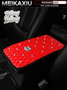 MEIKAXIU 1pc Bling-Bling Diamond Inlaid PU Faux  Crown Comfortable Soft New Car Armrest Pad Universal For Men And Women, All Seasons - one-size - View 15