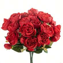1/3/60PCS Artificial Simulation Peony Bouquet, With Realistic Texture, Suitable For DIY Vase Flower Arrangement, Indoor/Outdoor Decoration, Home Decoration, Wedding Decoration, Dining Table Decoration, Autumn Decoration - Red - View 1