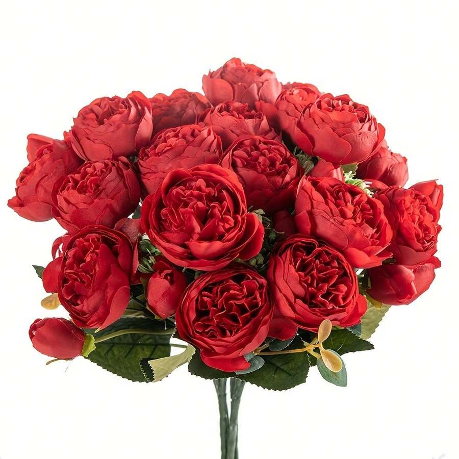 1/3/60PCS Artificial Simulation Peony Bouquet, With Realistic Texture, Suitable For DIY Vase Flower Arrangement, Indoor/Outdoor Decoration, Home Decoration, Wedding Decoration, Dining Table Decoration, Autumn Decoration - Red - View 1