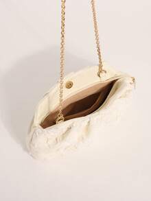 1pc Colorful PVC Sequin Floral Pattern Linen Base Mesh Embroidery Pleated Cloud Shape Fashion Shiny Evening Style Women's Clutch Bag For Casual Vacation Party (Floral Sequin Pattern Randomly Sent) - Beige - View 10