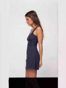 Plain Strapless Dress, Mid-Length, European Style, Fashionable Spring/Summer Women's Clothing - 藍色 - 查看 2