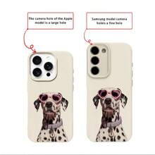 1pc TPU Material Pink Mirror Spotted Cool Dog Pattern Phone Case Compatible With IPhone 17 Pro Max/17/16 Pro Max/15/13/12/11/ S20 FE/A15/S24/A55/ Note 11/Note 12/Note 13 Pro Full Coverage Shockproof Soft Protective Shell - White - View 7