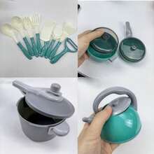 Children's Small Kitchen Toy Set Green Boys Girls Role Play Cooking Cooking Utensils Baby Simulation Cutting Fruit Vegetables Kitchenware - Green - View 5