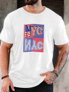 Men's NYC Graphic Short Sleeve Cotton T-Shirt Casual Daily Wear Christmas Holiday Gift For Him - White - View 1