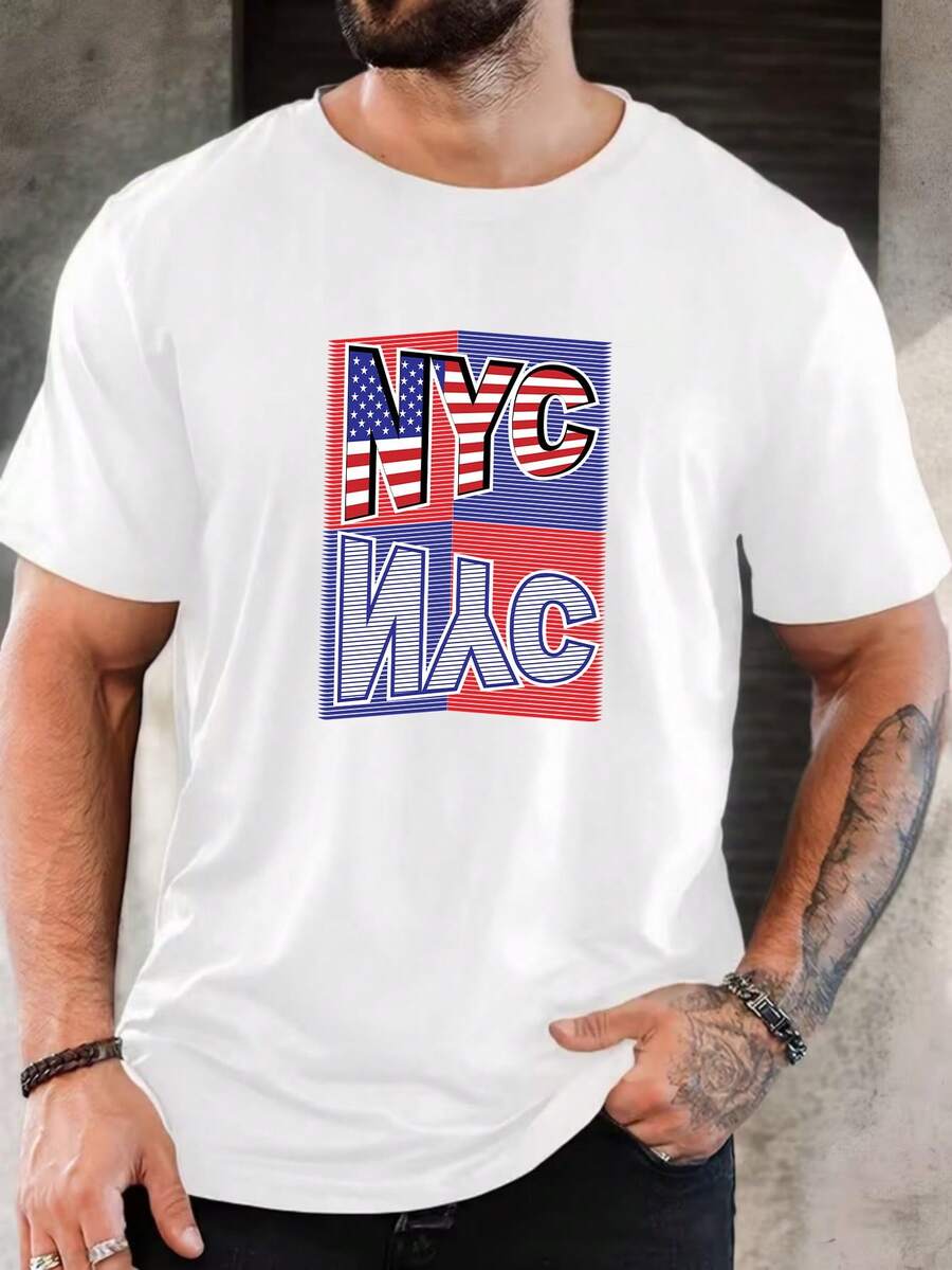 Men's NYC Graphic Short Sleeve Cotton T-Shirt Casual Daily Wear Christmas Holiday Gift For Him - White - View 1