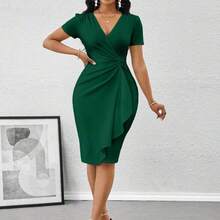 Lady Vestido midi con cintura ajustada y volantes elegantes para mujer, vestidos de verano para cumpleaños y eventos / vestidos de oficina / vestidos de iglesia - Multicolor - Ver 8