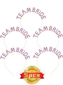 GCGIGUI 1/5/10件裝 女款奢華亮金金屬水鑽 TEAMBRIDE 字母髮箍，適合單身派對、新娘送禮會、伴娘制服穿搭、拍照道具 - 粉色 - 查看 3
