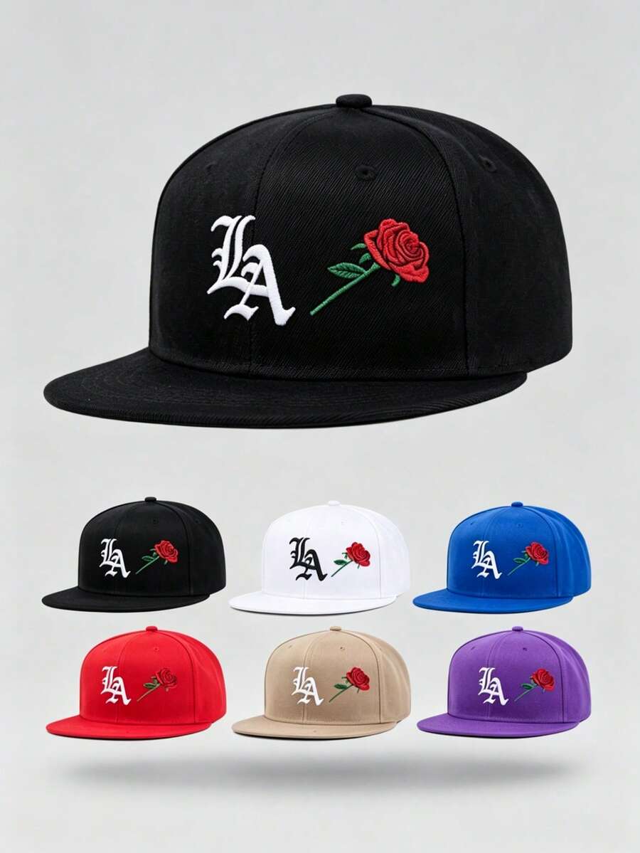 1 Pc Men's And Women's Universal LA Rose Embroidery Hip-Hop Baseball Cap, Adjustable Design, Suitable For Outdoor Sports, Travel And Running