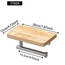 1pc Wooden Toilet Paper Holder With Shelf, Self-Adhesive Wall-Mounted Toilet Paper Dispenser, Metal Bracket, Bathroom Storage Rack - For Phone/Wet Wipes/Toilet Paper, Bathroom Accessory, Black/White - Multicolor - View 17