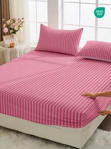 1 Stück Spannbetttuch, Bettwäsche, Matratzenauflage, weicher & bequemer Matratzenschutz, Heimdekoration, rosa gestreiftes minimalistisches Spannbetttuch, ohne Kissenbezug, geeignet für Einzelbett, Doppelbett, Queensize, Kingsize Bett, Bettwäsche-Geschenk, maschinenwaschbar, Sofabezug, Oeko-Tex - Verschiedenfarbig - Übersicht 2