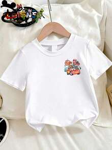 Disney Cars Radiator Springs Double Sided Print Boys T-Shirt, Lightning McQueen & Friends Cartoon Kids Casual Short Sleeve Tee - 白色 - 查看 3