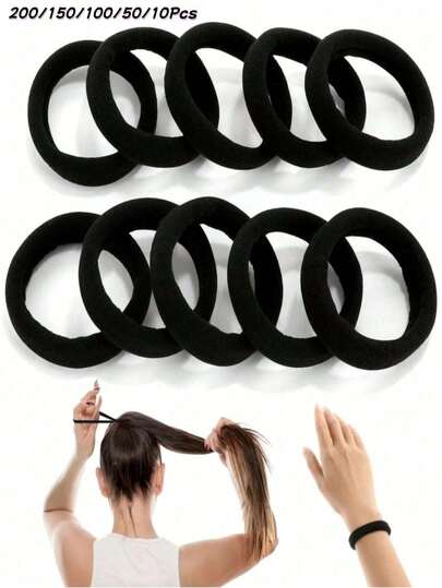 100 PCS Large Black Hair Ties,Thick Seamless Hair Bands For Women And Girls, Elastic Ponytail Holders, No Damage Hair Elastics For Thick Heavy