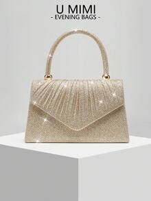 New Pleated Shiny Evening Bag, Bridal Wedding Clutch, Versatile Handbag With Shoulder Chain, Suitable For Weddings, Galas, Parties, Meetings. Best Gift For Women - Champagne - View 8