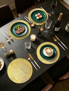 4/120pcs Gold Round Leaf PVC Placemats, Waterproof Oil-Resistant Decorative Mats, Washable Table Mats, Non-Slip Odorless Western Dining Mats, Suitable For Restaurants, Cafes, Homestays, Fits Holidays, Parties, Gatherings, Birthdays, Weddings, Dinner Parties. - Multicolor - View 9