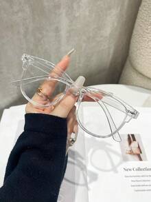 1件裝女款透明框鉚釘眼鏡，街頭風配件 - 無色 - 查看 6