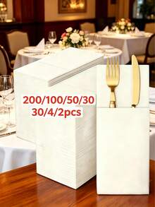 200/100/75/50/25/1PCSDouble-Ply Napkins, Foldable Disposable Linen Napkins And Cutlery Pack, Suitable For Dinner, Weddings, Birthday Parties, Wedding Anniversaries, Receptions, And Other Events. - White - View 2