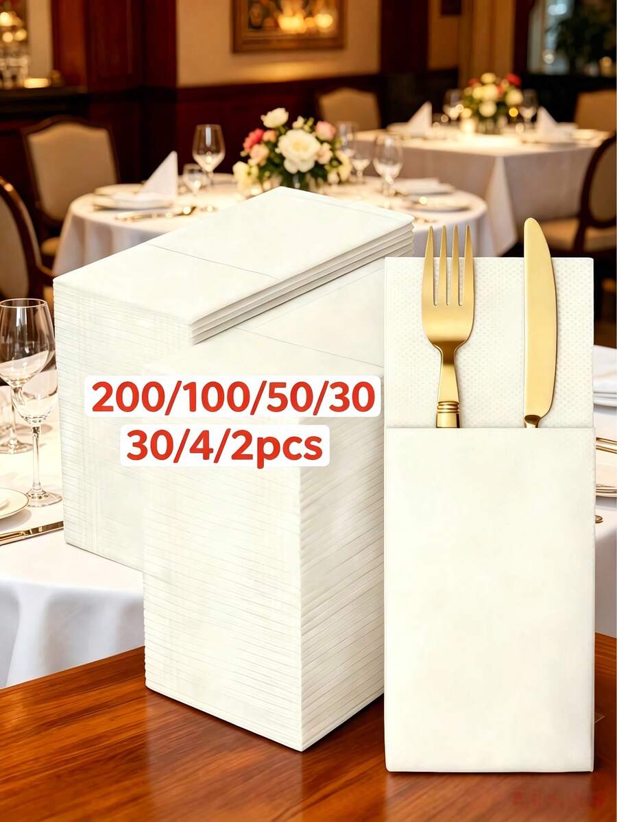 200/100/75/50/25/1PCSDouble-Ply Napkins, Foldable Disposable Linen Napkins And Cutlery Pack, Suitable For Dinner, Weddings, Birthday Parties, Wedding Anniversaries, Receptions, And Other Events.