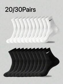 20/30 Pairs Men's Black And White Casual Mid-Calf Socks, Warm And Comfortable, Sporty Style, Daily Fitness Outerwear Socks - Multicolor - View 1