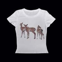 Y2k estilo Emo chicas estéticas mujeres gótico estampado de dibujos animados Top Streetwear Grunge camisetas de bebé Vintage Punk Casual camiseta 2000s niñas - Multicolor - Ver 1