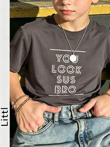 Tween Boys Casual Printed Round Neck Short Sleeve T-Shirt Summer Top - Dark Grey - View 8