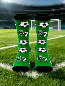 1 Paar Fußballmuster & 67 Nummer Muster Socken, Unisex Sport Lässig Wadenlange Socken - Verschiedenfarbig - Übersicht 5