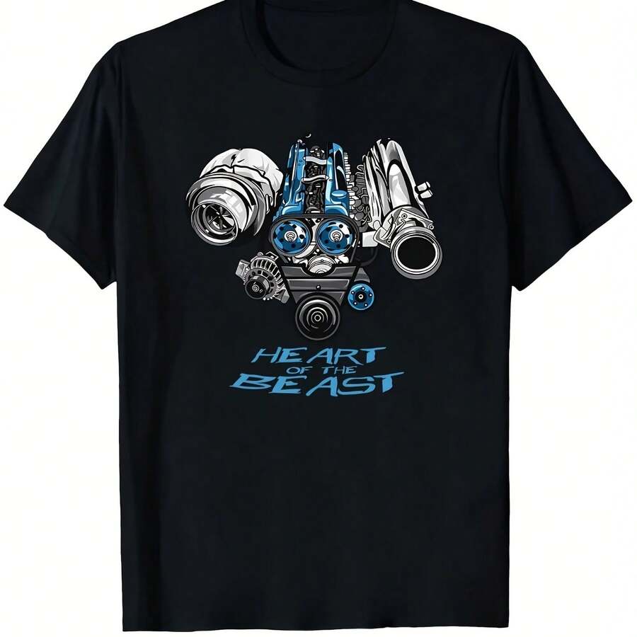 Men's T-Shirt - Modified 2JZ Engine Design With Turbo And Piston, Ready To Wear, Includes White JDM Logo - Multicolor - View 1