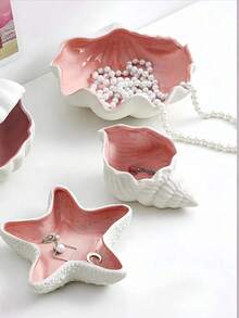 1pc Modern Minimalist Ceramic Decor, Starfish Shell Shaped Decorative Jewelry Tray, Romantic Valentine's Day Gift, Suitable For Bedroom, Office, Living Room Decor, Bedroom Decorative Ornament, Vanity Jewelry Storage, Couple Gift, Graduation Season Gift - Multicolor - View 6