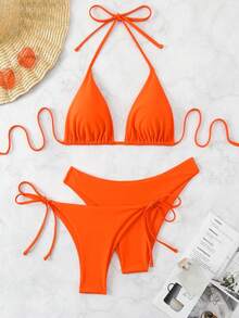 Basics 3 Pieces/Set Solid Color Women's Bikini Set For The Beach In Summer Strand Outfit Damen Strandkleid Bikini Set Damen Bikini Set Badeanzug - Orange - View 1