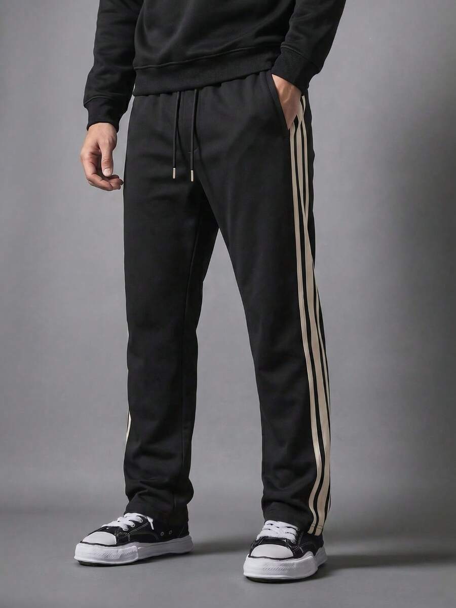 男士運動長褲,春秋薄款直筒慢跑褲,工作休閒男士長褲,適合日常健身與戶外穿著,男士夏季服飾,禮物 - 黑色 - 查看 1