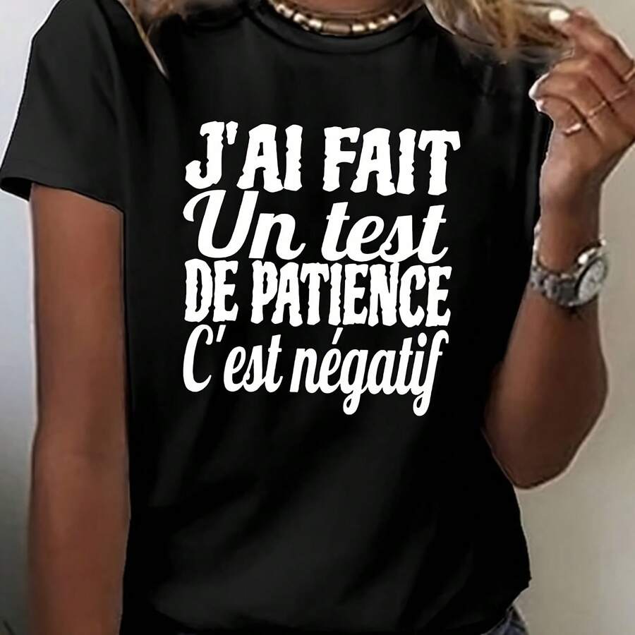 Women's T-Shirt With Humorous Text Design, Casual, Short-Sleeved, Round Neck, Humorous French Print, Suitable For Spring And Summer Leisure - 彩色 - 查看 1