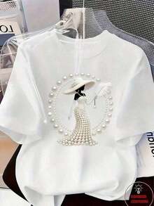 Women's Casual Short-Sleeved T-Shirt With Vintage Print, Made Of Soft Pure Cotton Fabric, Ideal For Everyday Outfits. - 白色 - 查看 1