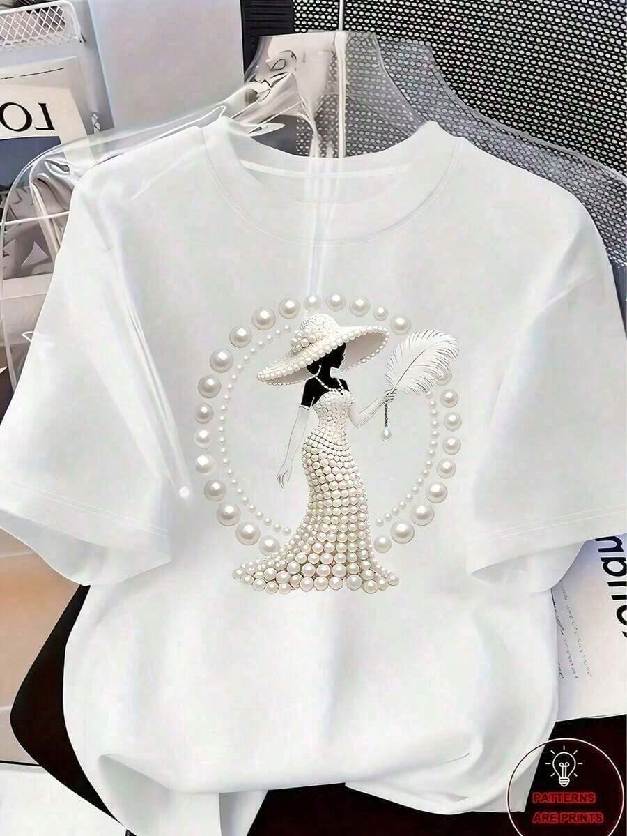 Women's Casual Short-Sleeved T-Shirt With Vintage Print, Made Of Soft Pure Cotton Fabric, Ideal For Everyday Outfits. - 白色 - 查看 1