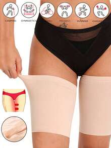 1 Pair Anti-Chafing Thigh Bands, Silicone Anti-Slip Thigh Guards, Breathable Seamless Thigh Sleeves For Women, Elastic Anti-Friction Thigh Protectors, Skin-Friendly No Roll Thigh Bands For Running, Dancing, Cheerleading, Yoga, Hiking, Workout, Please Check Size Before Purchase - Multicolor - View 3