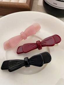 3 piezas de pinzas de pelo minimalistas y versátiles de moda con lazos de acetato para flequillo y cabello lateral, pinzas de garra - Multicolor - Ver 5