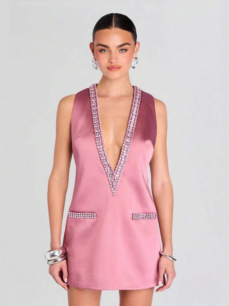 Sleeveless Multicolor Dress With Rhinestones, Perfect For Vacations And Casual Wear - A Bestseller - Red - View 1