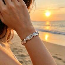 YUZENG 1PC Stainless Steel Spring Open Bangle, Ocean Style Shell & Conch Linked Bracelet, Hypoallergenic, Ideal For Beach Vacation, Daily Commute & Gifting - Seashells and Conches - View 1