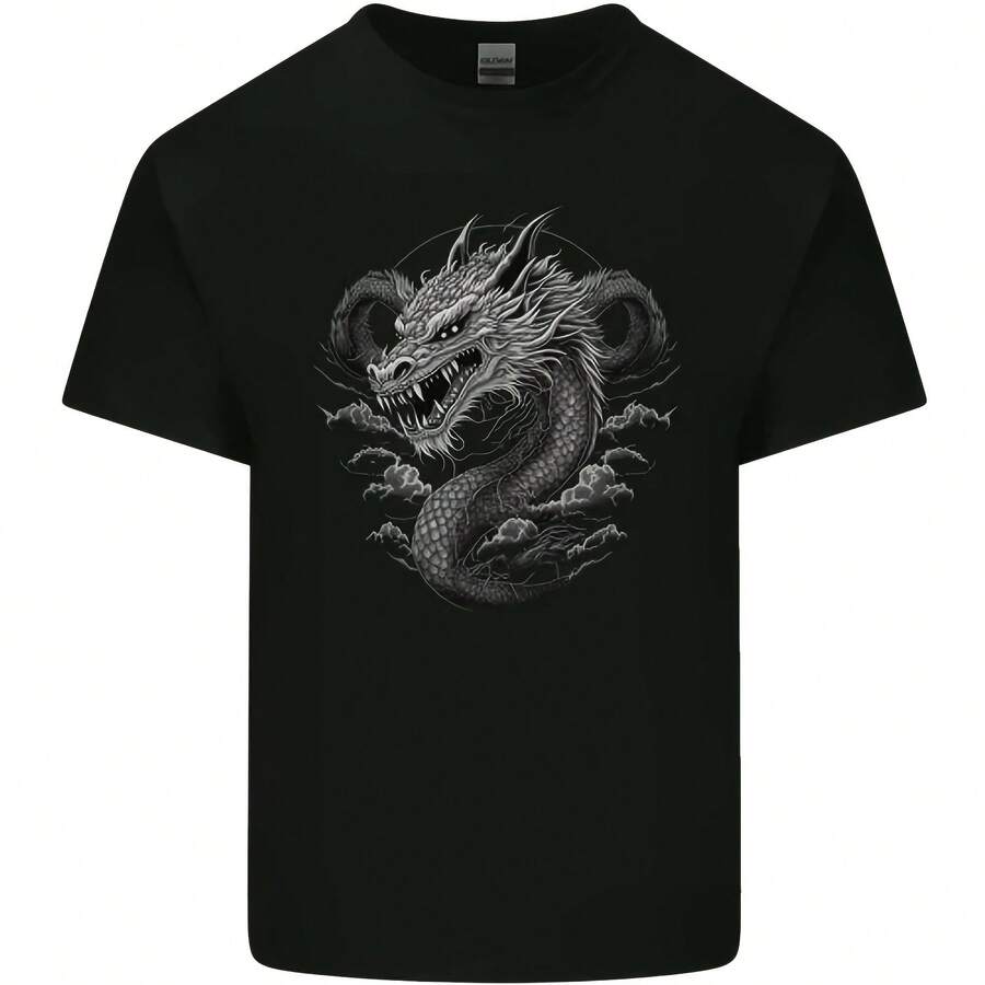 Greyscale Dragon Men's Lightweight Cotton T-Shirt - 彩色 - 查看 1