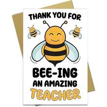 1 pieza Tarjeta de agradecimiento para profesor con tema divertido de "Abeja", Gracias por ser un excelente profesor, Patrón de dibujos animados, Adecuado para educadores y uso en el aula - A - Ver 4