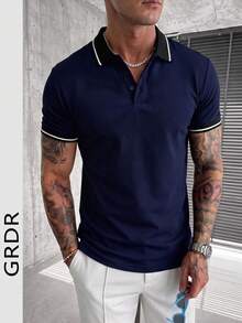 GRDR 男士时尚 Polo 短袖 T 恤 | 精致设计 | 夏季必备 | 百搭易配 | 展现您的风格 - 藏蓝色 - 查看 3
