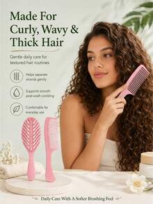 Detangling Comb Set, Wide-Tooth Comb Set, Pink Green Black Beige Purple Plastic Wet/Dry Styling Tools, Hollow Back Brush With Flexible Round-Tip Bristles, Smooth Teeth, Suitable For Curly Wavy Thick Hair, Post-Wash Hair Care, For Women Home And Travel Use - Multicolor - View 5