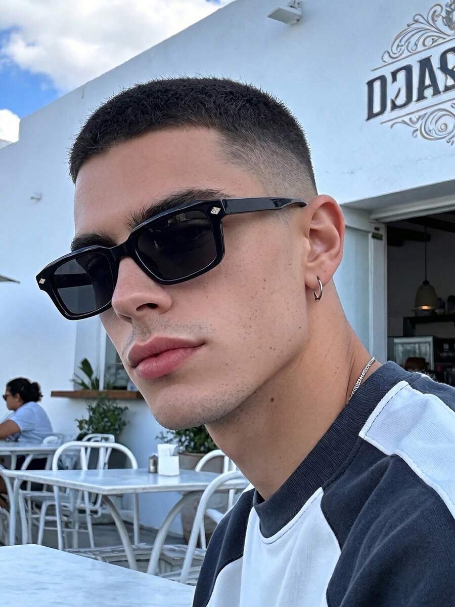 Black Retro Square Plastic Fashion Sunglasses For Men And Women, Classic Decorative Outdoor Travel Beach Vacation Casual Daily Wear Summer Sun Protection Shading Driving Anti-UV Glasses - Black - View 1