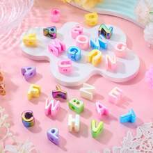 52Pcs Acrylic Letter Beads Alphabet Loose Spacer Bead Large Hole European Slide Bracelet Bead Initial Letter A-Z Loose Spacer 20-21mm For DIY - Mixed Color*6 - View 6